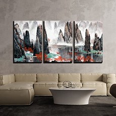 Wall26 3 피스 캔버스 벽 예술 - 중국 풍경 안개의 산과 물 - 현대 홈 아트의 성장 끊지 준비 - 24 (36" x 24" x 3 Panels Artwork - 22), 본상품, 본상품