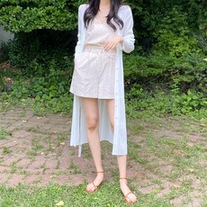 아모르데이 여성용 루온롱슬릿가디건 골지 트임 벨트 슬릿 여름 베이직 데일리 니트 가디건