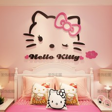 산리오 헬로키티 벽장식 스티커 Hellokitty 고양이 3d 입체 벽 스티커 기숙사 침실, 특대, 섹션 3-핑크