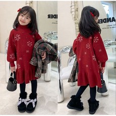 (당일발송) 마이슈마켓 아기 원피스 유아 여아 아동 봄 가을 겨울 니트 원피스 크리스마스 자매룩 자매원피스 하객룩 여자아기옷 두돌 레드 눈꽃 성탄절