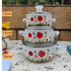 가정용 에나멜 쿨러 세트 음식 조리 및 보관용 주방 인덕션 범용 팬 12cm 14cm 16cm 18cm 20cm, 12cm14cm16cm 2, slight flaw