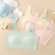 여학생 시원한 무라인 브라 1단계 5p 초등 여아 주니어 속옷 2단계 피스 여아용 브라 세트12~16세 소녀에게 적합한 무봉제 속옷 아이스 실크 소재 통기성 및 편안함