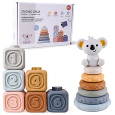OhBabyLaugh 軟膠積木疊疊樂 無尾熊 Set, 彩盒包裝, 六合一早教認知, 1盒