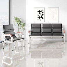 사무실 소파 커피 테이블 조합 응접실 의자 열 간단한 3인용 철 프레임 벤치 의자 철 대기 소파 의자, 6.나무난간13