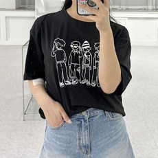 여성 패션 여름 드로잉 반팔티 1P 루즈핏 데일리 티셔츠 won*036vr