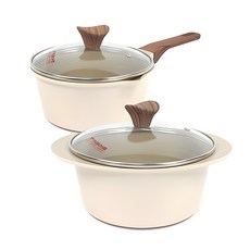 Kitchen-Art 鋁製陶瓷不沾鍋具組, 米色, 單柄鍋 18cm+雙耳鍋 20cm, 1組
