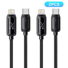 Essager 디스플레이 29W 아이폰8핀 to C타입 고속충전 케이블, 2개, 블랙, 3m