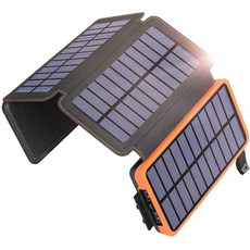 태양열 충전기 25000mAh 아이폰 아이패드 삼성 아웃도어 캠핑용 4개 태양광 패널 방수형 휴대용 충전기 파워뱅크가 탑재된, 단일옵션, 단일옵션