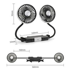 360 회전 더블 헤드 자동차 뒷좌석 선풍기 블레이드 5 개 3 단 바람 조절 USB 자동 냉각 팬 여름 액세서리, Fan, 1개