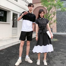 [케이지코리아]커플시밀러룩 세련된 투톤 블랙&화이트 유니크한 데이트룩 제주도여행 커플룩 신혼여행 커플룩
