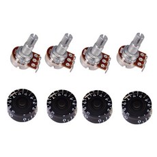 STK 4 pcs 기타 전위차계 오디오 포트 a500k b500k 18mm 교체 및 4 pcs 기타 볼륨 톤 컨트롤 노브, 설명, 설명, 블랙, 4개