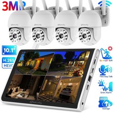와이파이 무선 무선 PTZ 보안 카메라 시스템 가정용 CCTV 감시 세트 101 인치 모니터 3MP 8CH NVR 키트 양방향 오디오, 8)1t - 영국 플러그, 1개