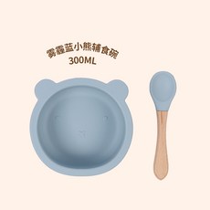아기 이유식 곰 모양 흡착 볼 용기 스푼 세트 아기식판 실리콘, 블루, 1개