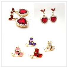 (925실버침 2개) 하트형 큐빅 귀걸이침 부자재 10x10mm