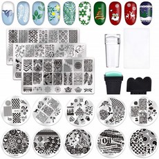 바이티 19Pcs 네일스탬프 플레이트 키트 13PCS 네일스탬프 플레이트 2PCS 스크래퍼 세트 네일 아트 스탬프 템플릿 이미지 플레, 1, 단일옵션