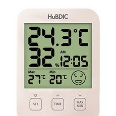 휴비딕 디지털 온습도계 HT-7 시계 아이콘 표시, 베이지,
