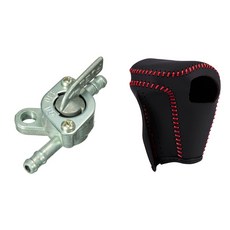 2 PC 자동차 액세서리 : CH 연료 탱크 탭 필터 Petcock Switch & 1 PCS Black Leather Cover Gear Shifter 손잡이, 하나, 실버 & 블랙 레드