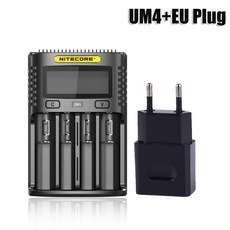 NITECORE UMS4 배터리 충전기 QC 고속 충전 4A 4 슬롯 출력 LCD 디스플레이 18650 14500 16340 26650 21700, 08 UM4 and EU Plug
