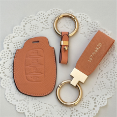 (무료각인) 현대 가죽 차키케이스 + 가죽 키홀더 그랜저 GN7 아이오닉 코나 투싼 아반떼 싼타페 트니르, 현대 E타입, 피치핑크