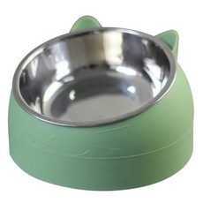 미끄럼 방지 베이스 애완 동물 스테인레스 고양이 그릇 15 도 기울어진 강아지 고양이 먹이 물 공급기 목 보호 200ml 400ml, 1개, Green+400ML