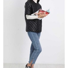 반팔패딩 퀄팅 노카라 반팔조끼 S-XXXL 주머니 V넥, 분위기 있는 블랙 XL, 1개