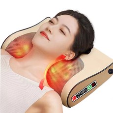 목 어깨 베개마사지기 안마베개 안마기 다기능 마사지기 온열 주무름 기능 6개 조작 버튼, 골드 골드