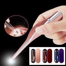 이어클리너 LED 귀지파개 소프트헤드 청소 귀이개 핀셋 2종 세트, 1개, 블루