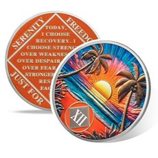 Beach Sunset 25 Year Sobriety Coin Affirmation NA Coin Addiction Recovery Twenty-Five Year Sober, 12년 냉정