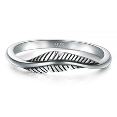 BORUO 925 스털링 실버 반지 깃털 반지 사이즈 4-12 순은