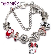 Dropshipping 미키 매력 팔찌 키즈 여성을위한 미니 비즈 실버 스네이크 체인 파인 팔찌 bangles cartoon jewelry