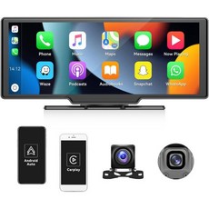 CAMECHO 카메라 무선 송신기 영상 대시 전면 백업 64G TF 카드 블루투스 AUX FM 7 32V 차량용 오디오 리시버가 장착된 9.3인치 터치스크린 Apple 카플레이