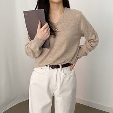 온도바이헤이 캐시미어 브이넥 여성 가을 홀가먼트 니트