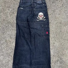플래잉카드 카드보관함 트럼프카드 JNCO 남녀공용 헐렁한 청바지 힙합 록 자수 패턴 레트로 하라주쿠 하이웨이스트 와이드 레그 2023 패션, L, 16