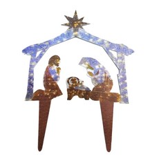 Nativity Scene Ground 삽입 카드 장식 LED 끈 조명 크리스마스 단철 성 거룩한 가족 보드 스테이크 야외 정원 부활절 파티 장식, 유형 b