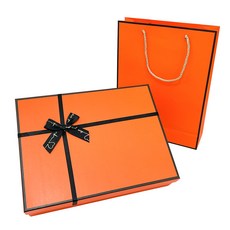 루루홈 리본 선물 포장 박스 + 종이가방, 주황색