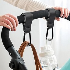 OC1320 유모차 가방고리 카라비너 홀더 후크 가죽클립, 블랙, 3개