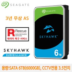 씨게이트 SKYHAWK 6TB -ST6000VX009 (SATA3/5400RPM/256MB) /3년 AS/레스큐 데이터 복구 서비스/CCTV용 - st6000vx009