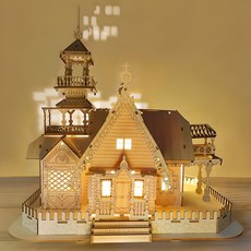 투데이리빙 DIY 3D 나무 입체 퍼즐 LED 별장 집 우드 모형 아이큐 집중력 향상 조립 키트 취미 만들기, W99061M, 원목, 223피스, 1개 W99061M, 원목, 223피스, 1개