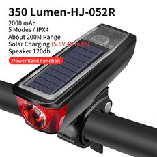 ROCKBROS 자전거 라이트 방수 USB 충전식 LED 2000mAh MTB 전면 램프 헤드 라이트 알루미늄 초경량 손전등 자전거 라이트, HJ-052R