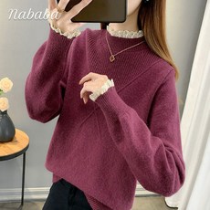 나바바 NK1064 여성 러블리 심플 레이스 포인트 니트티