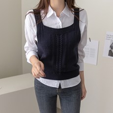 뷔스티에조끼 바이단미 여성용 겨울 니트 베스트 스퀘어넥 꽈배기 조끼
