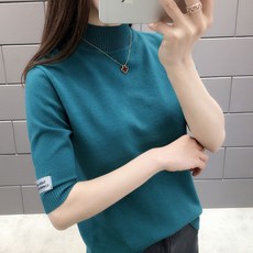 봄옷 여성 상의 블랙 니트반팔 이너티셔츠 반목 스웨터 얇은 와이드 루즈핏 이너웨어 이너