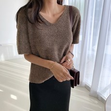 하이데일리 부클 브이넥 반팔 니트