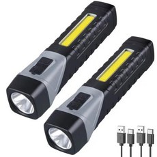 미니 휴대용 LED 손전등 90 도 회전 내장 배터리 USB 충전식 자석 토치 야외 캠핑 랜턴, 2개