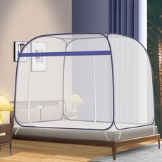 유모차 가벼운여름 더블 침대 유르트 모기장 접이식 방지 텐트 무료 설치 도어 1.5/1.8, 01 blue 1 door_04 180x200cm, 1개