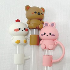 (3종세트) 메이리앤 빨대 마개 텀블러 빨대 10mm 텀블러 꾸미기, 1개, 동물친구 3종