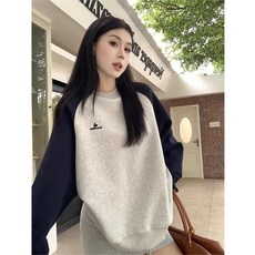 ANYOU 봄 가을 두꺼운 맨투맨 넉넉한 긴팔 하프 후드티