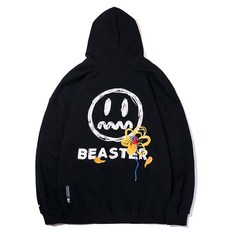 제이에이치 글로벌 루즈핏 BEASTER 가을 숏 악마가 웃다 후드티셔츠 작은꽃 남자 찌푸린얼굴 커플 모자