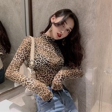 레오파드티 시스루 호피 쉬폰 폴라티 레이어드 긴팔