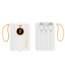 PYHO 고속 미니 보조배터리 20000mAh 일체형 멀티단자 자체선, 흰색